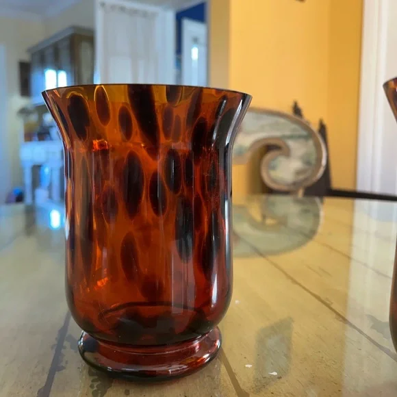 Source Unknown Tortoiseshell Glass vases or candleholders 7 inches tall pair - Picture 8 of 10